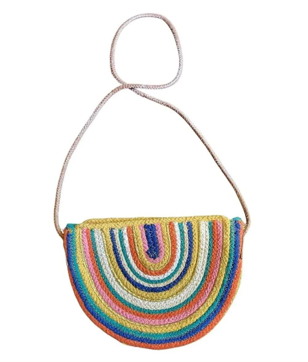 American Eagle Crossbody Bag Purse Rainbow Crescent Braided Rope Boho Festival